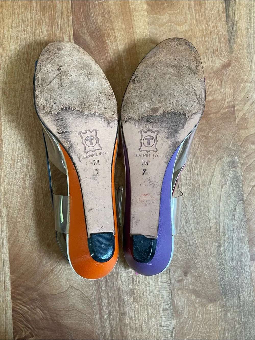 Vintage Bob Baker Slingback Low Wedge Sandals Clear Color Block Leather Size 7
